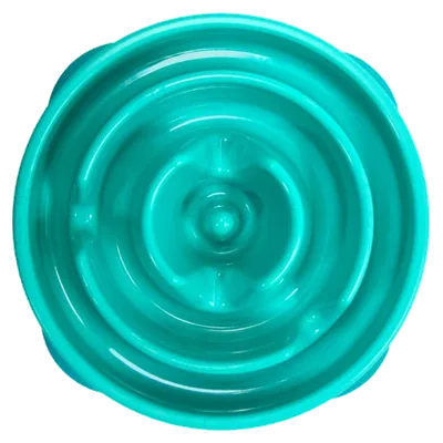 Comedero lento Outward Hound Fun Feeder turquesa con relieves